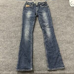 Rock & Roll Jeans Womens Size 26 Dark Wash Bootcut Mid Rise Cow Print Western
